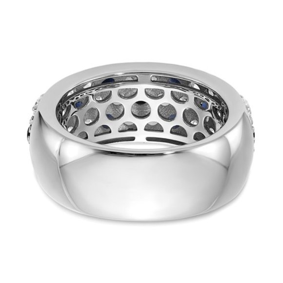 14k White Gold Lab Grown Diamond & blue Sapphire birthstone Dome Ring September - Picture 7 of 7